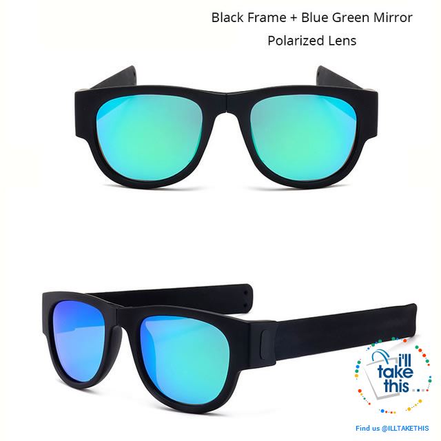 Slap Foldable Mirrored Sunglasses Polarized unique Slappable Bracelet Unisex Design, Folding Shades - I'LL TAKE THIS