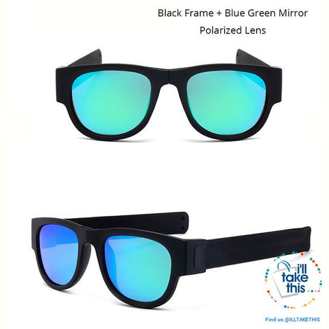 Image of Slap Foldable Mirrored Sunglasses Polarized unique Slappable Bracelet Unisex Design, Folding Shades - I'LL TAKE THIS