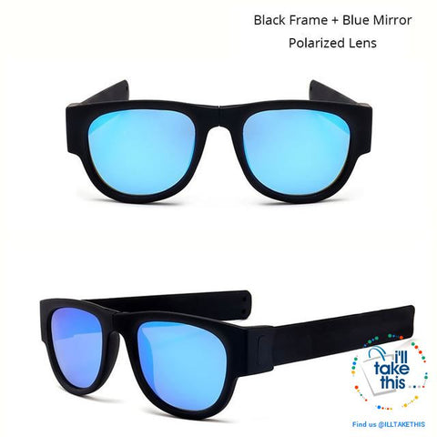 Image of Slap Foldable Mirrored Sunglasses Polarized unique Slappable Bracelet Unisex Design, Folding Shades - I'LL TAKE THIS