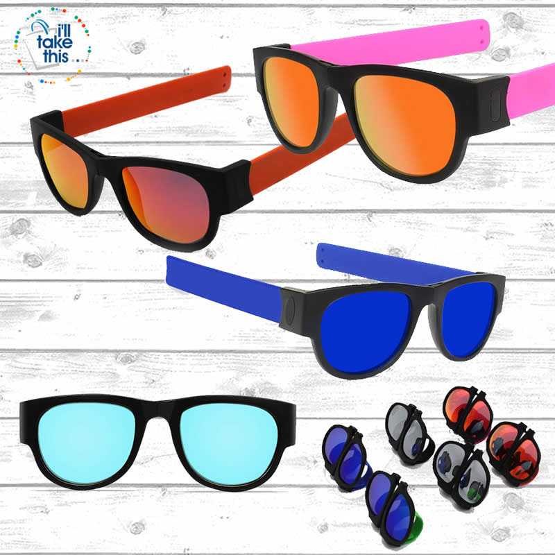 Slap Foldable Mirrored Sunglasses Polarized unique Slappable Bracelet Unisex Design, Folding Shades - I'LL TAKE THIS