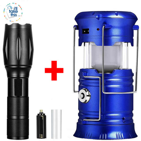 Image of Camping Bundle LED Lights - Solar Powered rechargeable Lantern/Torch Combination + Flashlight - I'LL TAKE THIS