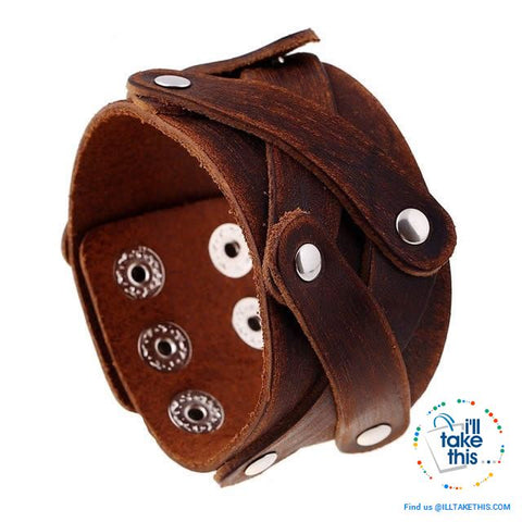 Image of Punk/Vintage Style Wristband all made with Genuine Leather - Braided, Wraps, Studs, Skulls + more - I'LL TAKE THIS