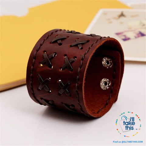 Image of Punk/Vintage Style Wristband all made with Genuine Leather - Braided, Wraps, Studs, Skulls + more - I'LL TAKE THIS