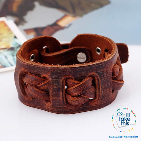 Image of Punk/Vintage Style Wristband all made with Genuine Leather - Braided, Wraps, Studs, Skulls + more - I'LL TAKE THIS