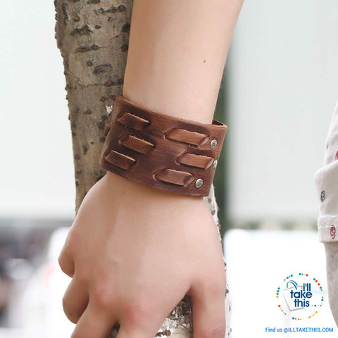 Image of Punk/Vintage Style Wristband all made with Genuine Leather - Braided, Wraps, Studs, Skulls + more - I'LL TAKE THIS