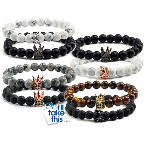 Image of Lovers Imperial Crown Bracelets 10 Varied set of 2 Natural Lava Stone colored combinations Bracelets - I'LL TAKE THIS