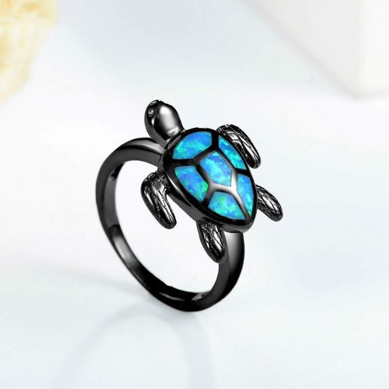 Blue Opal Turtle Women's Black or Silver Rings - 7 Sizes 💍