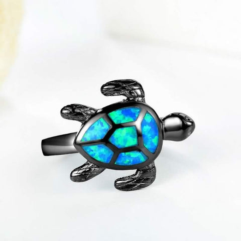 Image of Blue Opal Turtle Women's Black or Silver Rings - 7 Sizes 💍
