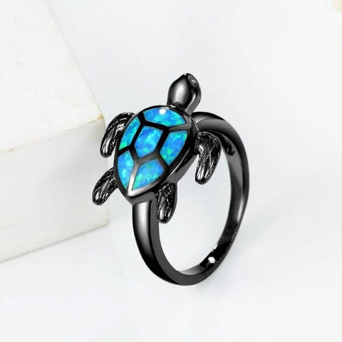 Image of Blue Opal Turtle Women's Black or Silver Rings - 7 Sizes 💍
