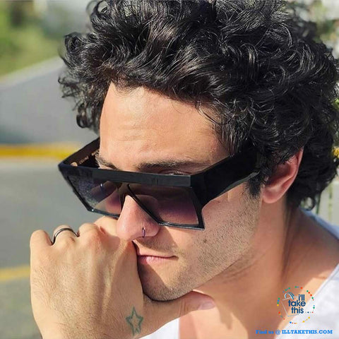 Image of Designer Unisex Oversized FLAT TOP Sunglasses - Vintage Brand Design Full Frame Sun glasses UV400 - I'LL TAKE THIS