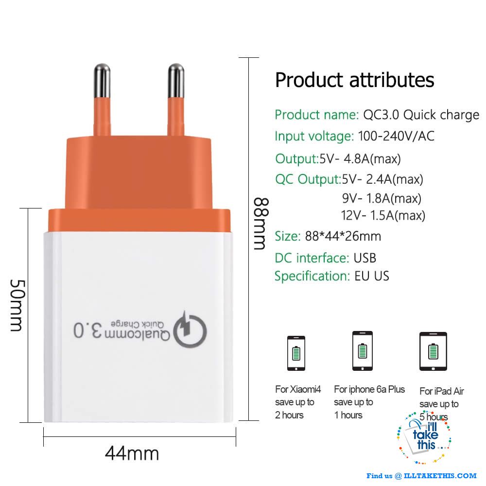 Universal 18W USB Quick charge 3.0 5V 3A for iPhone X, Xs, Xr, 8, 7, Samsung Note 9,9+, Note8,8+ - I'LL TAKE THIS