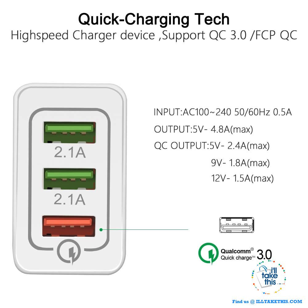 Universal 18W USB Quick charge 3.0 5V 3A for iPhone X, Xs, Xr, 8, 7, Samsung Note 9,9+, Note8,8+ - I'LL TAKE THIS