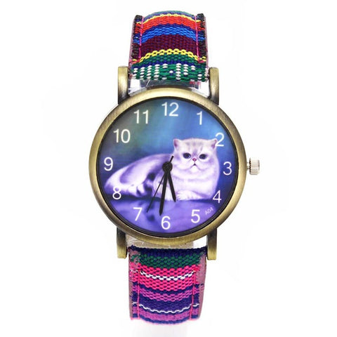 Image of Cute Lucky Cat Ladies / Girl Fashion Quartz Watches -  Denim Stripes Wristwatch - I'LL TAKE THIS