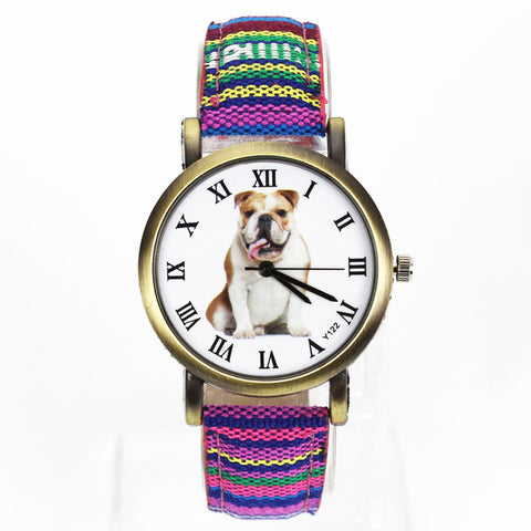 Image of British Bulldog Women wrist watch with Camouflage Denim Canvas Wrist band in 7 color combinations - I'LL TAKE THIS