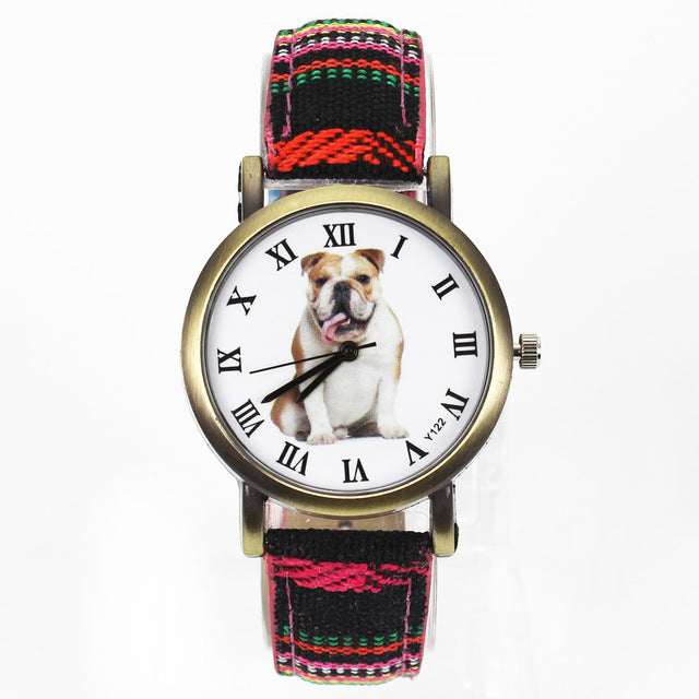 British Bulldog Women wrist watch with Camouflage Denim Canvas Wrist band in 7 color combinations - I'LL TAKE THIS