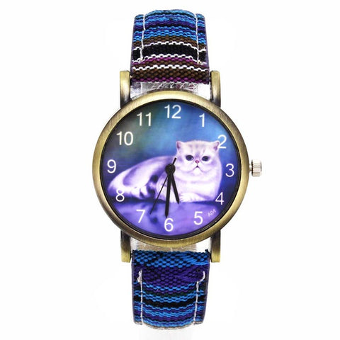 Image of Cute Lucky Cat Ladies / Girl Fashion Quartz Watches -  Denim Stripes Wristwatch - I'LL TAKE THIS