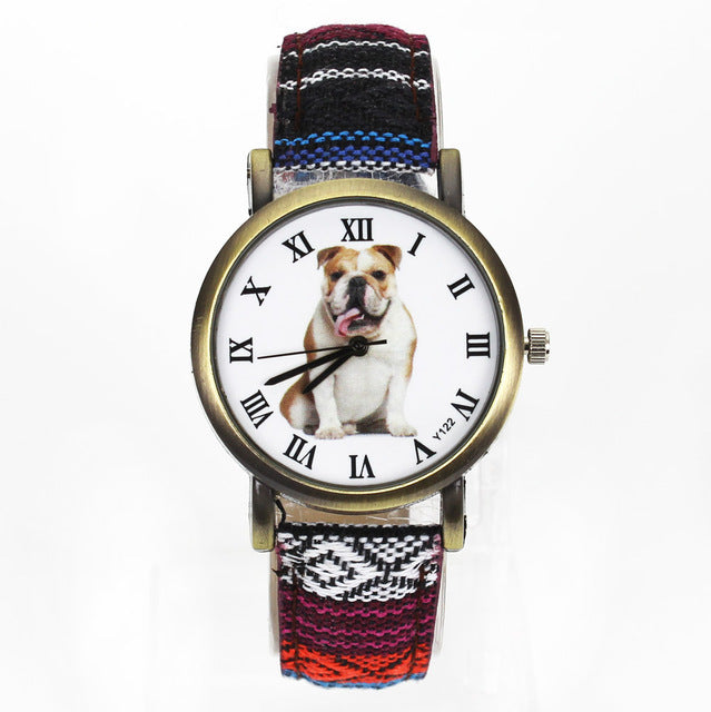 British Bulldog Women wrist watch with Camouflage Denim Canvas Wrist band in 7 color combinations - I'LL TAKE THIS
