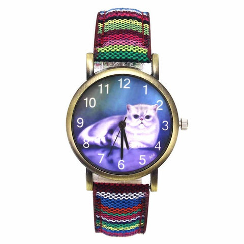 Image of Cute Lucky Cat Ladies / Girl Fashion Quartz Watches -  Denim Stripes Wristwatch - I'LL TAKE THIS