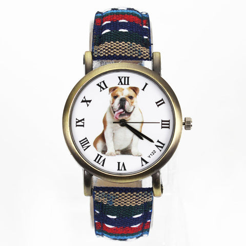 Image of British Bulldog Women wrist watch with Camouflage Denim Canvas Wrist band in 7 color combinations - I'LL TAKE THIS