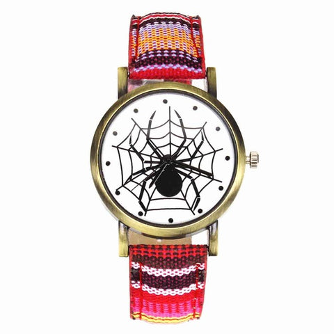 Image of Scary Black Spider Web Insect Design Women's Watches Camouflage Canvas Belt Watchband, Quartz - I'LL TAKE THIS