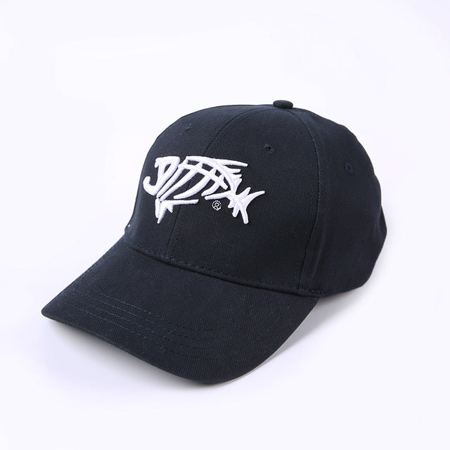 Pure Cotton Fish Bones Embroidered Baseball Fishing Caps, Black-White or Navy-Gold - I'LL TAKE THIS