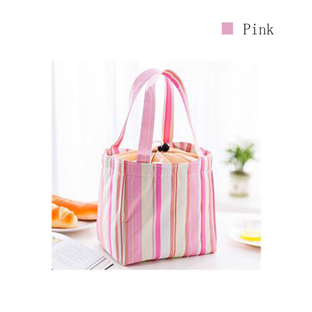 Stripe Pattern Lunch Bags Insulated Cold Canvas Drawstring Picnic Carry Case Thermal Lunch Bag - I'LL TAKE THIS