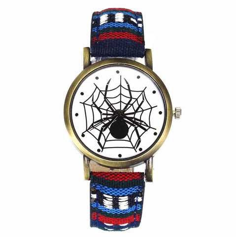 Image of Scary Black Spider Web Insect Design Women's Watches Camouflage Canvas Belt Watchband, Quartz - I'LL TAKE THIS