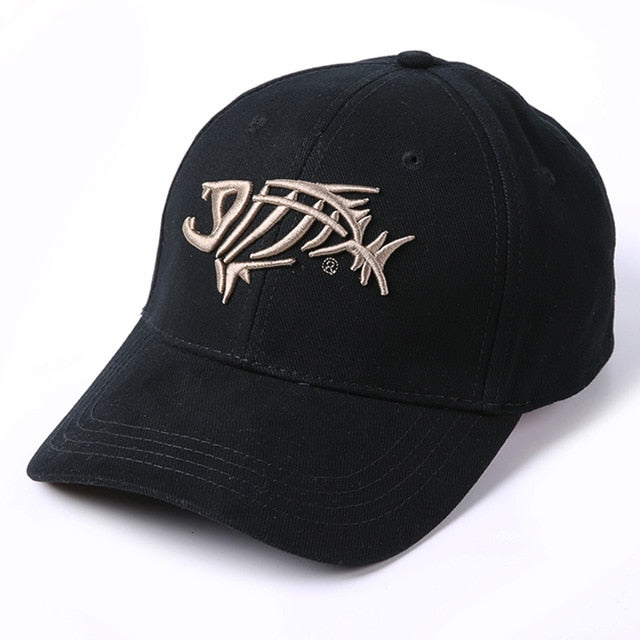 Pure Cotton Fish Bones Embroidered Baseball Fishing Caps, Black-White or Navy-Gold - I'LL TAKE THIS