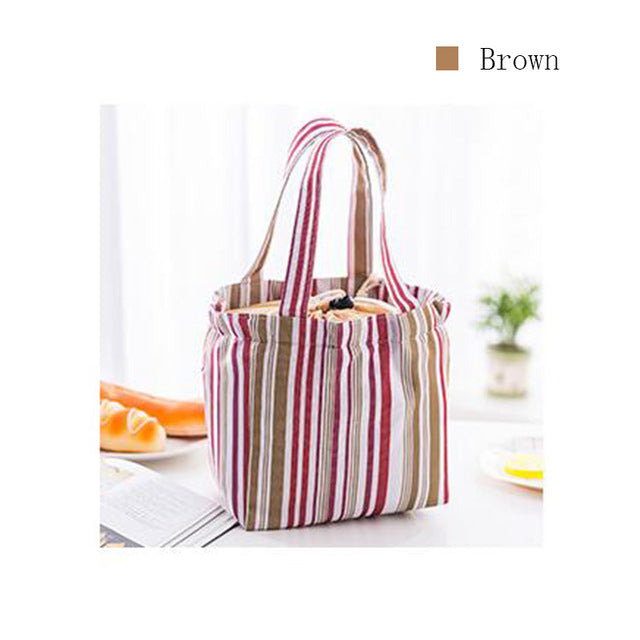 Stripe Pattern Lunch Bags Insulated Cold Canvas Drawstring Picnic Carry Case Thermal Lunch Bag - I'LL TAKE THIS