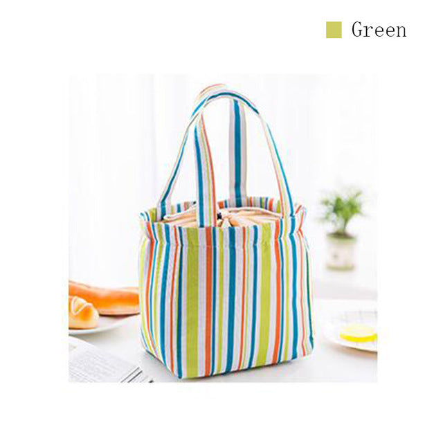 Stripe Pattern Lunch Bags Insulated Cold Canvas Drawstring Picnic Carry Case Thermal Lunch Bag - I'LL TAKE THIS