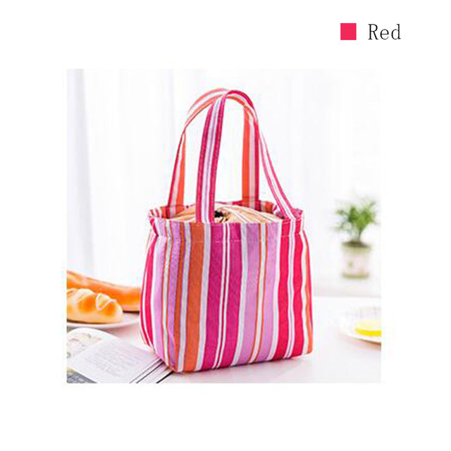 Stripe Pattern Lunch Bags Insulated Cold Canvas Drawstring Picnic Carry Case Thermal Lunch Bag - I'LL TAKE THIS