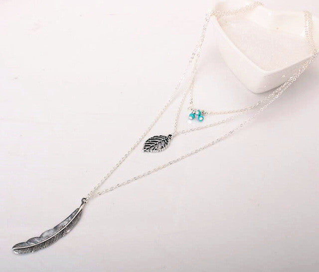 Simple turquoise Necklaces Leaf Long Pendant Necklaces 3 Layer Chain Necklace multilayer Necklaces - I'LL TAKE THIS