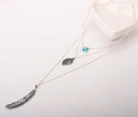Image of Simple turquoise Necklaces Leaf Long Pendant Necklaces 3 Layer Chain Necklace multilayer Necklaces - I'LL TAKE THIS