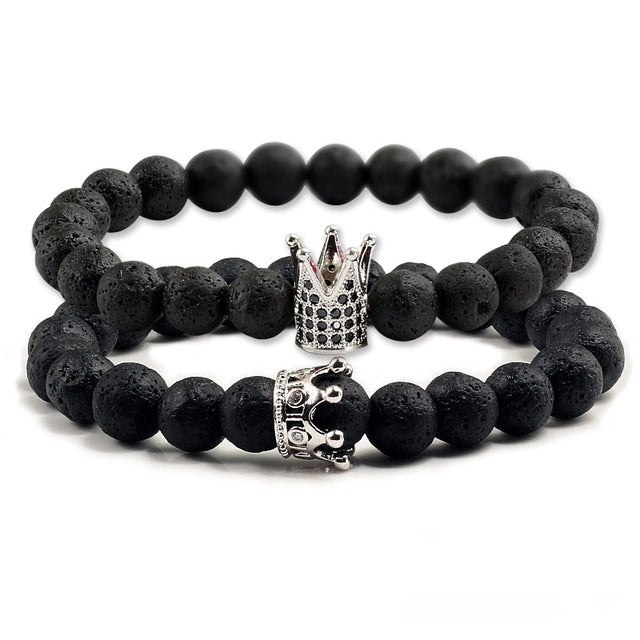 Lovers Imperial Crown Bracelets 10 Varied set of 2 Natural Lava Stone colored combinations Bracelets - I'LL TAKE THIS