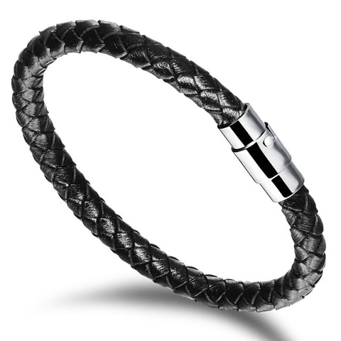 Image of Black or Brown Men's / Women's varied sizes Leather Rope Bracelet with Stainless Steel Clasp - I'LL TAKE THIS