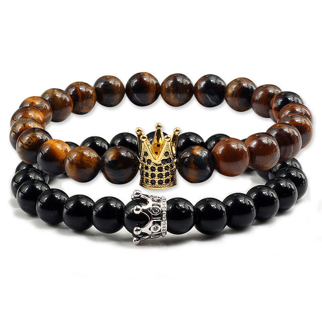 Lovers Imperial Crown Bracelets 10 Varied set of 2 Natural Lava Stone colored combinations Bracelets - I'LL TAKE THIS