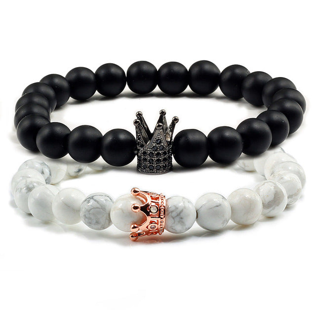 Lovers Imperial Crown Bracelets 10 Varied set of 2 Natural Lava Stone colored combinations Bracelets - I'LL TAKE THIS