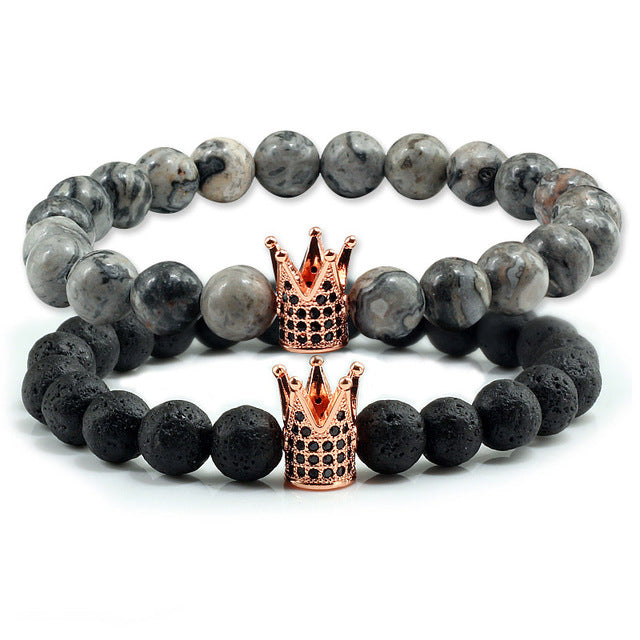 Lovers Imperial Crown Bracelets 10 Varied set of 2 Natural Lava Stone colored combinations Bracelets - I'LL TAKE THIS