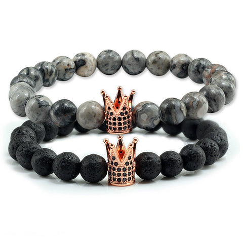 Image of Lovers Imperial Crown Bracelets 10 Varied set of 2 Natural Lava Stone colored combinations Bracelets - I'LL TAKE THIS