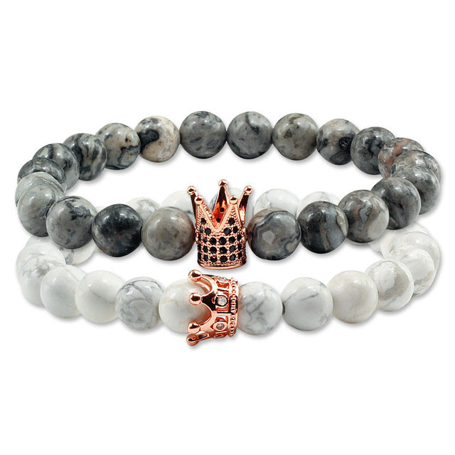 Lovers Imperial Crown Bracelets 10 Varied set of 2 Natural Lava Stone colored combinations Bracelets - I'LL TAKE THIS