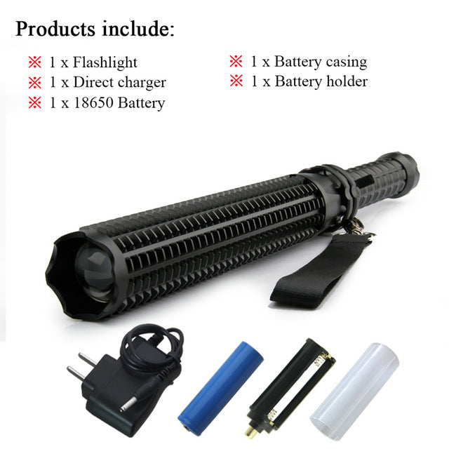 Baton Flashlight Self Defense powerful LED Telescoping cree xml t6 torch tactical flashlight, 18650 rechargeable - I'LL TAKE THIS