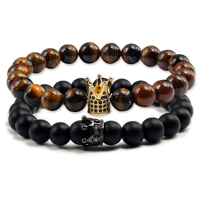 Lovers Imperial Crown Bracelets 10 Varied set of 2 Natural Lava Stone colored combinations Bracelets - I'LL TAKE THIS