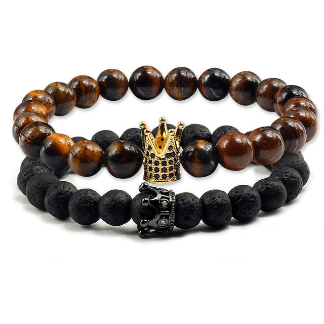 Lovers Imperial Crown Bracelets 10 Varied set of 2 Natural Lava Stone colored combinations Bracelets - I'LL TAKE THIS