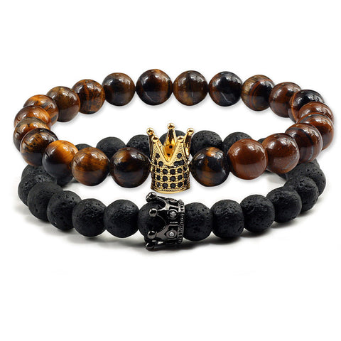 Image of Lovers Imperial Crown Bracelets 10 Varied set of 2 Natural Lava Stone colored combinations Bracelets - I'LL TAKE THIS