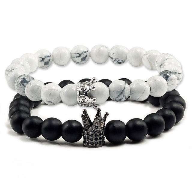 Lovers Imperial Crown Bracelets 10 Varied set of 2 Natural Lava Stone colored combinations Bracelets - I'LL TAKE THIS