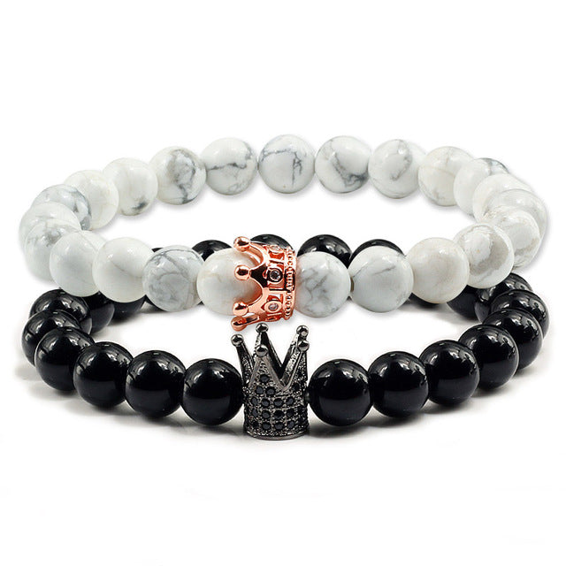 Lovers Imperial Crown Bracelets 10 Varied set of 2 Natural Lava Stone colored combinations Bracelets - I'LL TAKE THIS