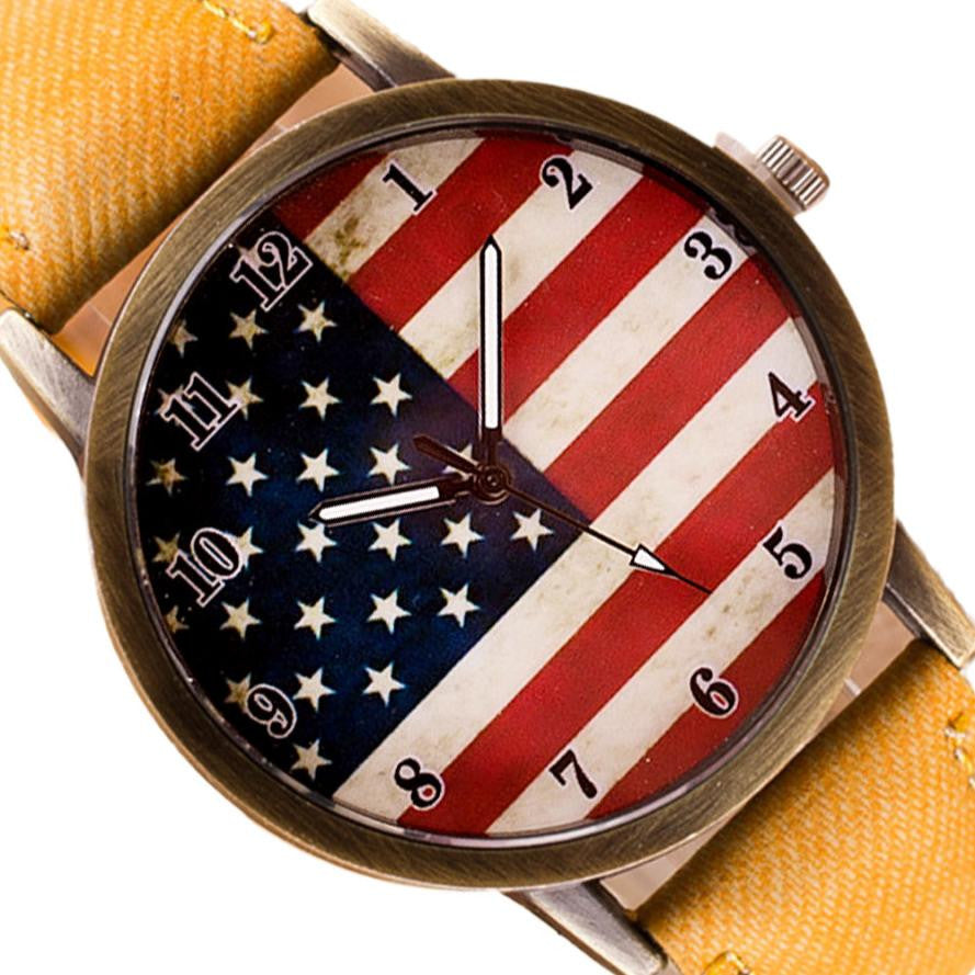 ⌚ American Flag Retro Quartz Watches Unisex Vintage Leather Band - I'LL TAKE THIS