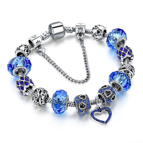 Image of Charm Bracelets - Silver Plated with Heart design in Blue, Green, Pink with Crystal Beads - I'LL TAKE THIS