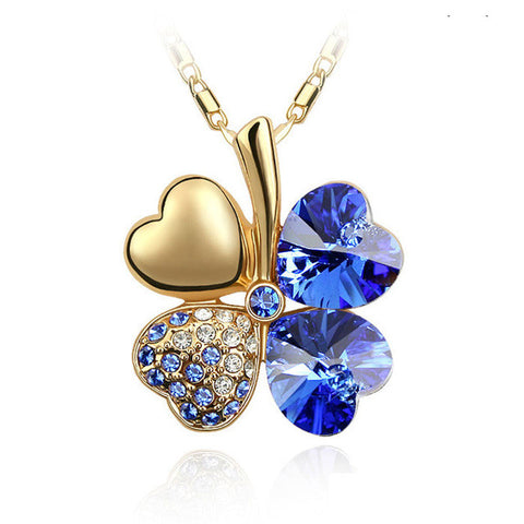 Image of Crystal four Leaf Clover heart rhinestones necklace pendant jewelry - I'LL TAKE THIS
