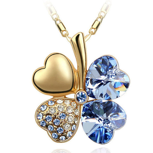 Crystal four Leaf Clover heart rhinestones necklace pendant jewelry - I'LL TAKE THIS